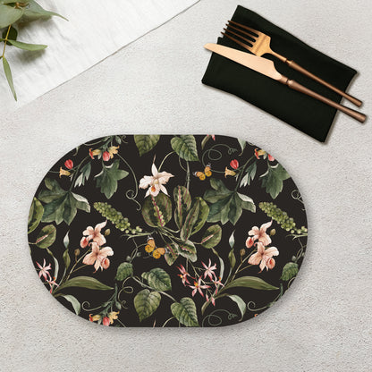 Exotic Tropical Orchids (Black) Table Mats — botanical design table mat set by Shaakh, handcrafted in India