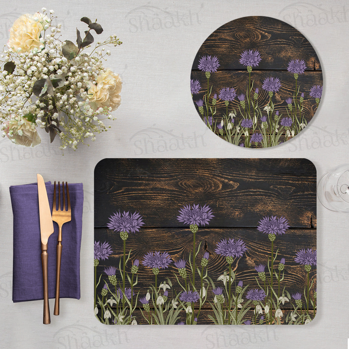 Lavender Grove Coordinated Set | TWC 117 (8 Mats, 4 Trivets)