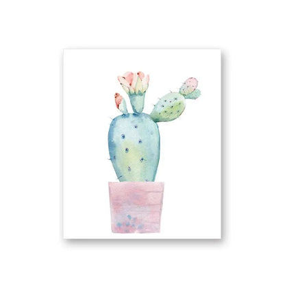 Watercolor Prickly Pear Cactus Canvas