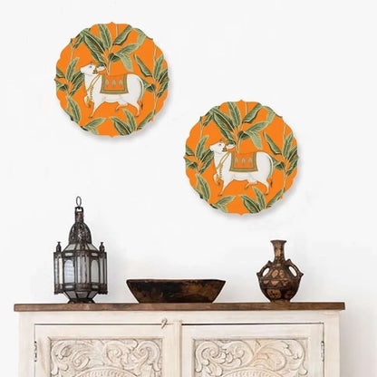 Kamadhenu cow and palm trees Wall Plates - Orange | RWA 034