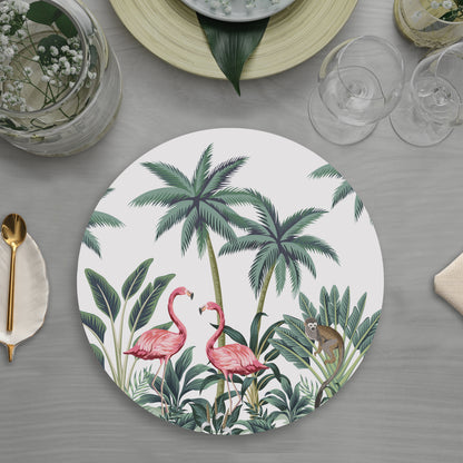Vintage Palm tree and Flamingo Table Mat — botanical design table mat set by Shaakh, handcrafted in India