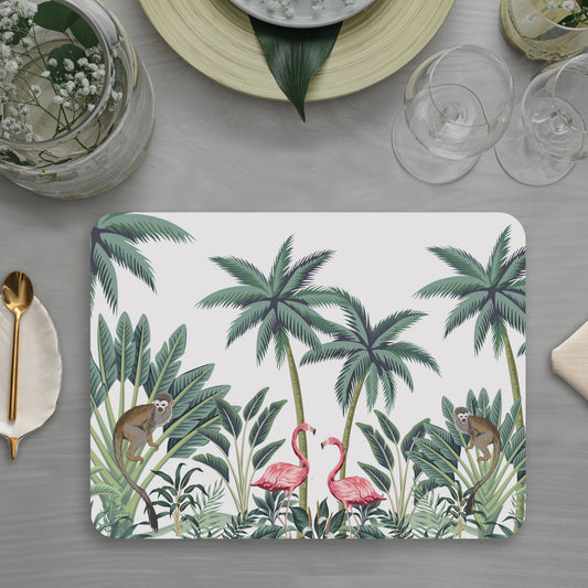 Vintage Palm tree and Flamingo Table Mat — botanical design table mat set by Shaakh, handcrafted in India