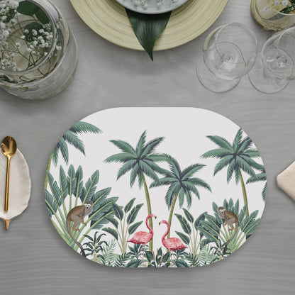 Vintage Palm tree and Flamingo Table Mat — botanical design table mat set by Shaakh, handcrafted in India