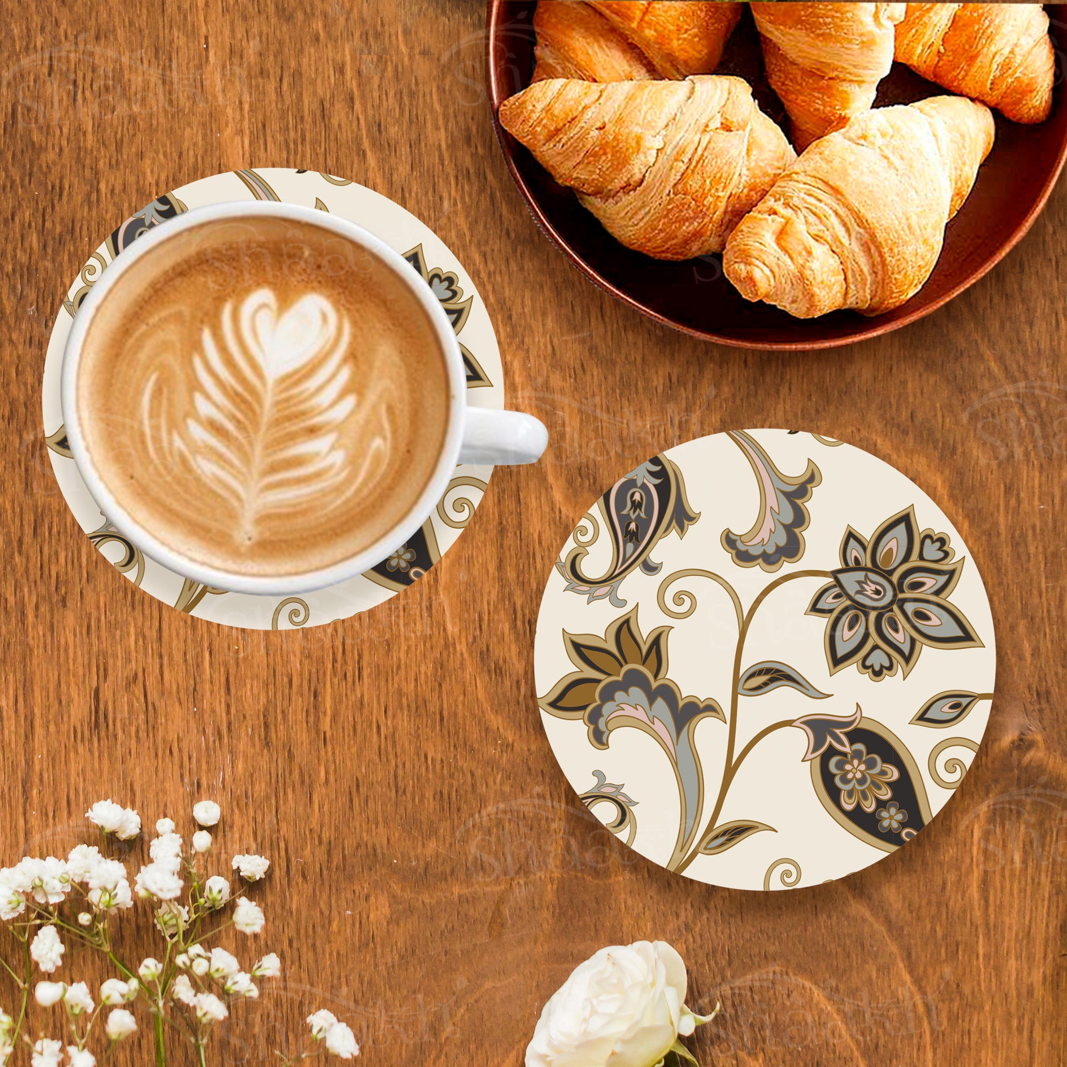 Coaster Set - Arabic Ornamental - MDF Wooden Coasters for Dining Table ...