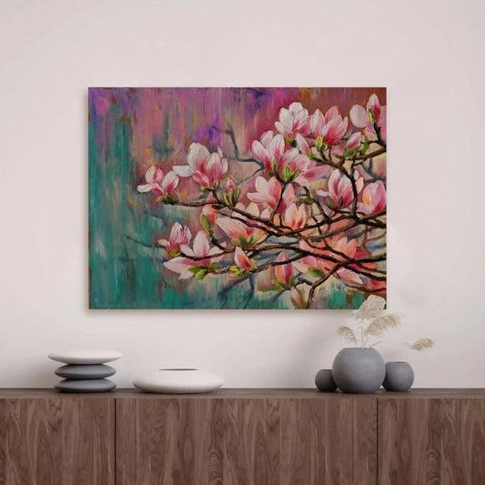 Sakura Branch on Abstract Background Canvas