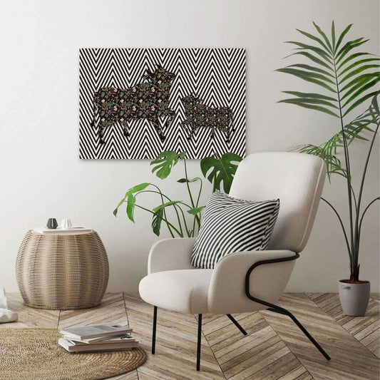 Botanical Bovines on Chevron Background Canvas