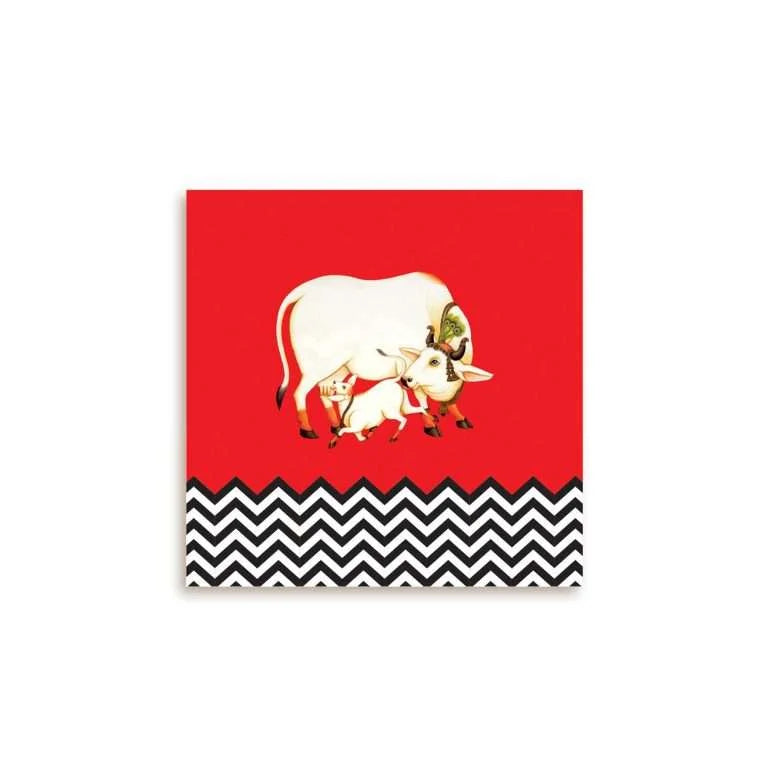 Kamdhenu Cow On Red Background Canvas