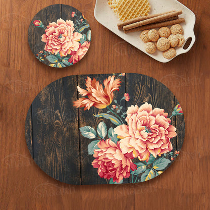 Baroque Art on Wooden Coordinated Set | TWC 095 (8 Mats, 4 Trivets)