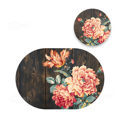 Baroque Art on Wooden Coordinated Set | TWC 095 (8 Mats, 4 Trivets)