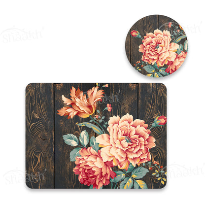 Baroque Art on Wooden Coordinated Set | TWC 095 (8 Mats, 4 Trivets)