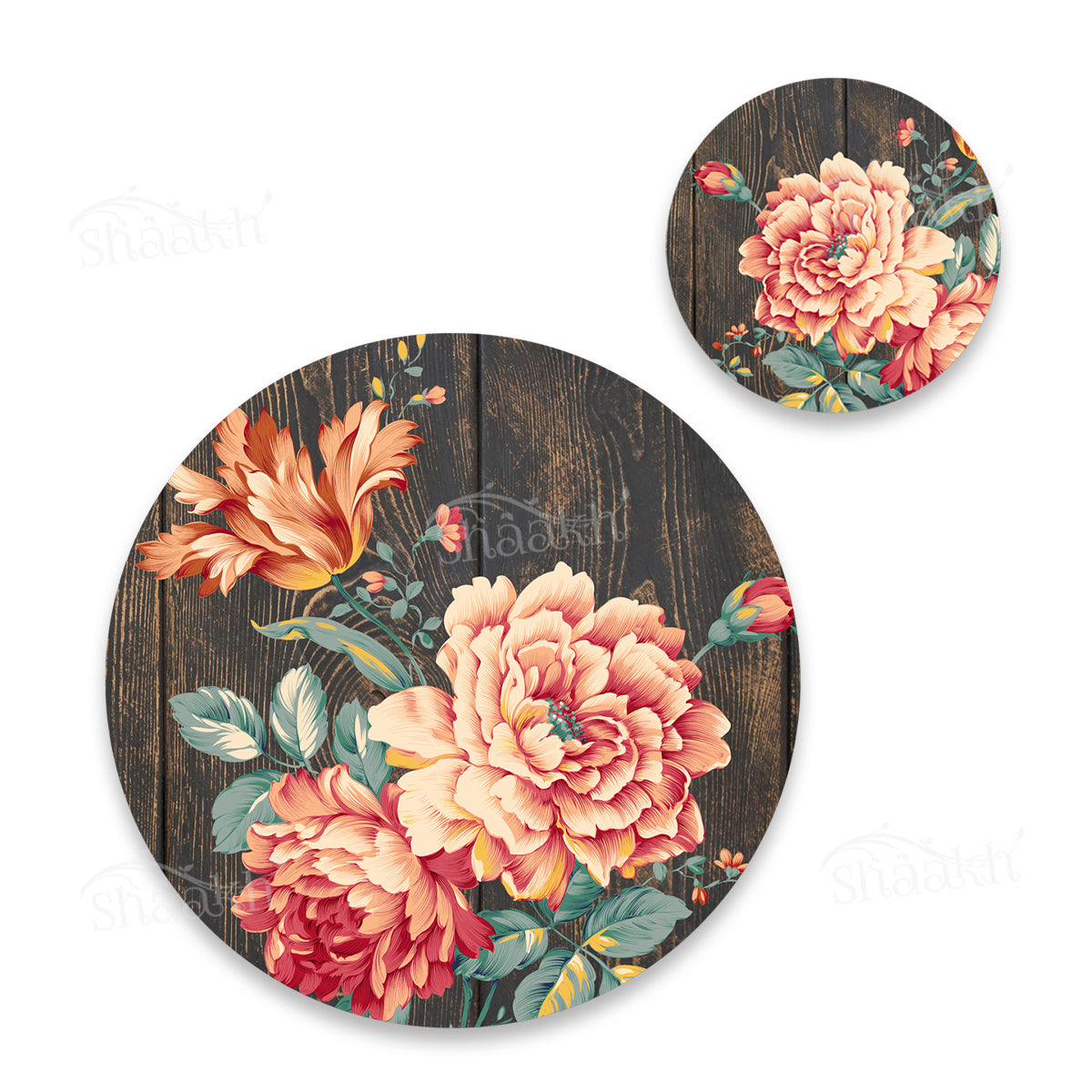 Baroque Art on Wooden Coordinated Set | TWC 095 (8 Mats, 4 Trivets)