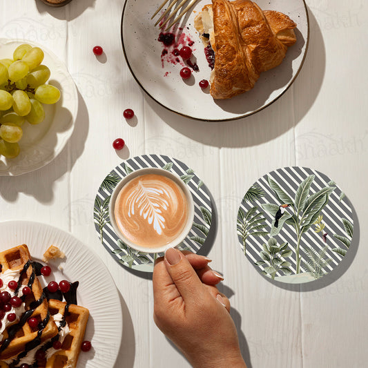 Evergreen Tropical Coasters — botanical design coaster set by Shaakh, handcrafted in India