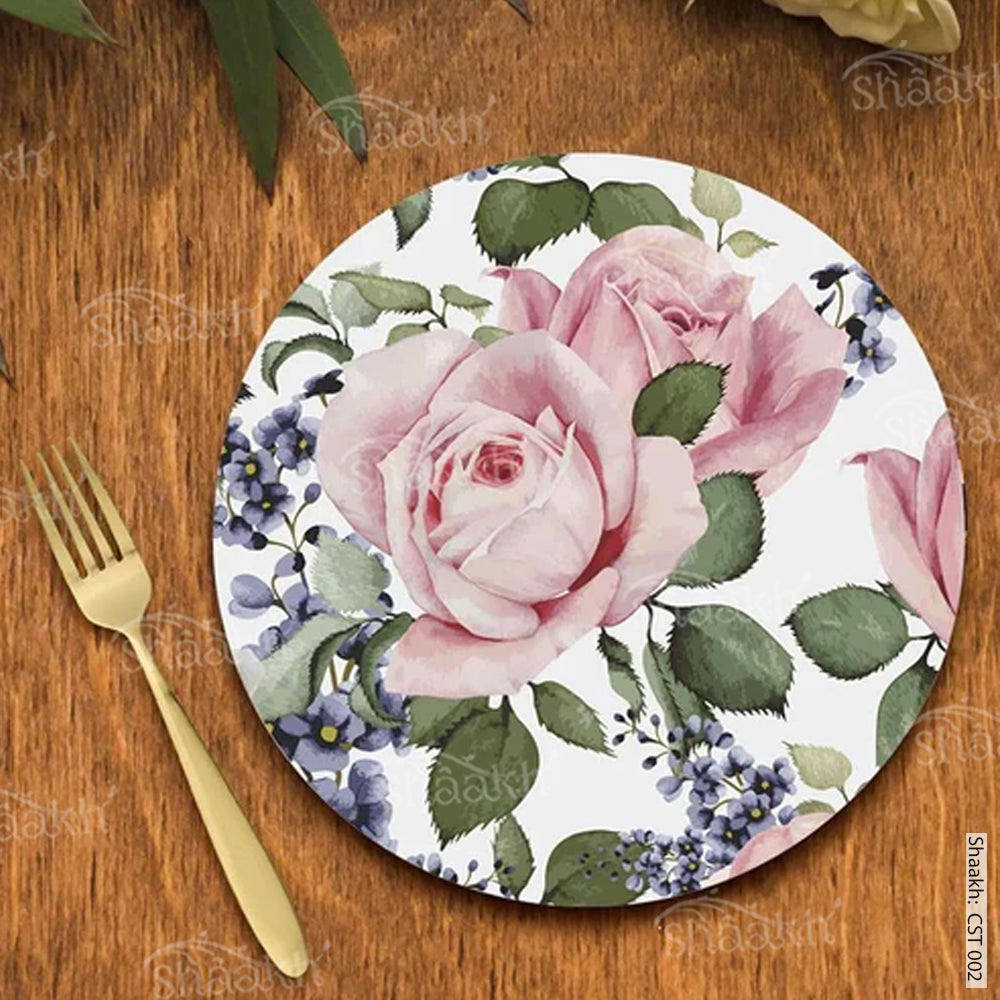 Rose buds and blue flowers Trivets | CST 002 (set of 2)