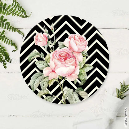 Roses On chevron Background Trivets | CST 051 (set of 2)