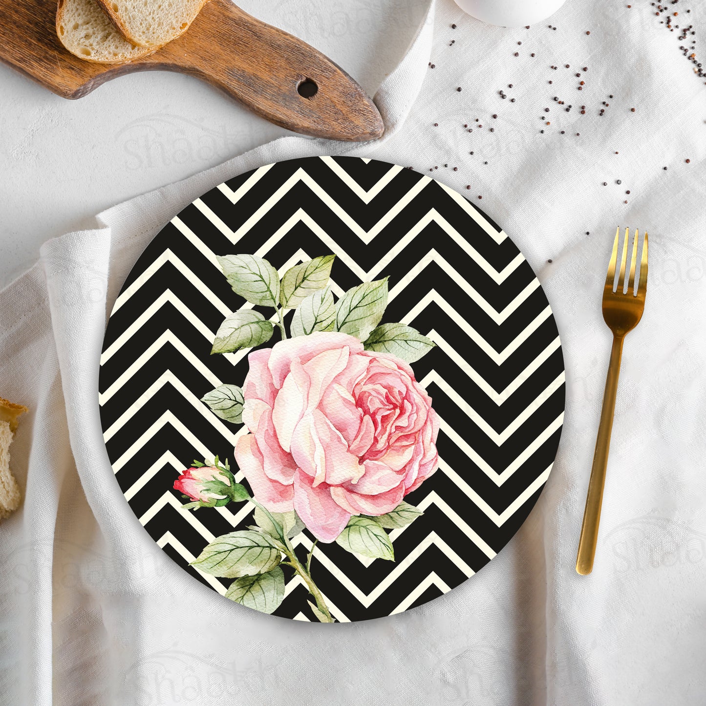Roses on Chevron Background Trivets | CST 051 (Set of 2)