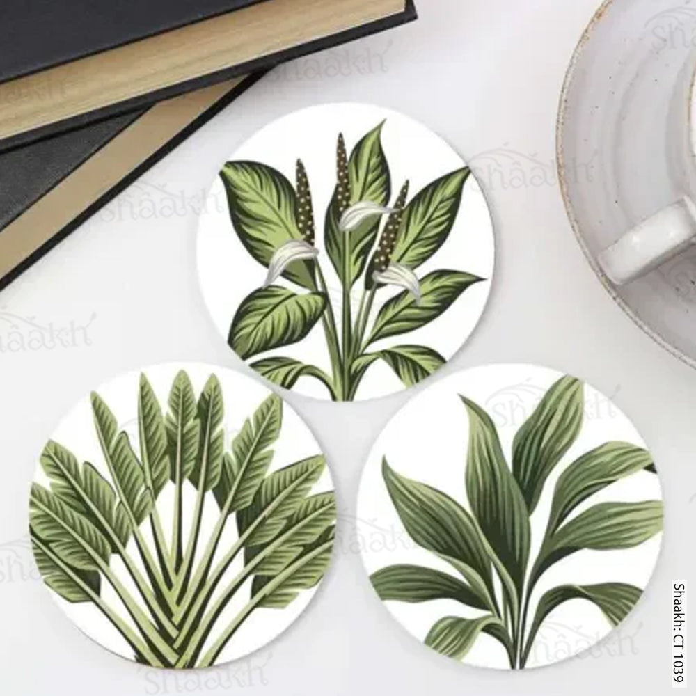 Coaster Set - Botanical - MDF Wooden Coasters for Dining Table - Set of ...