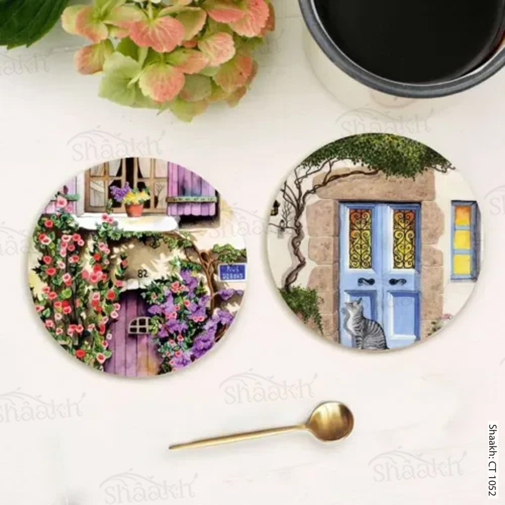 Coaster Set - Greek Vibes - MDF Wooden Coasters for Dining Table - Set ...