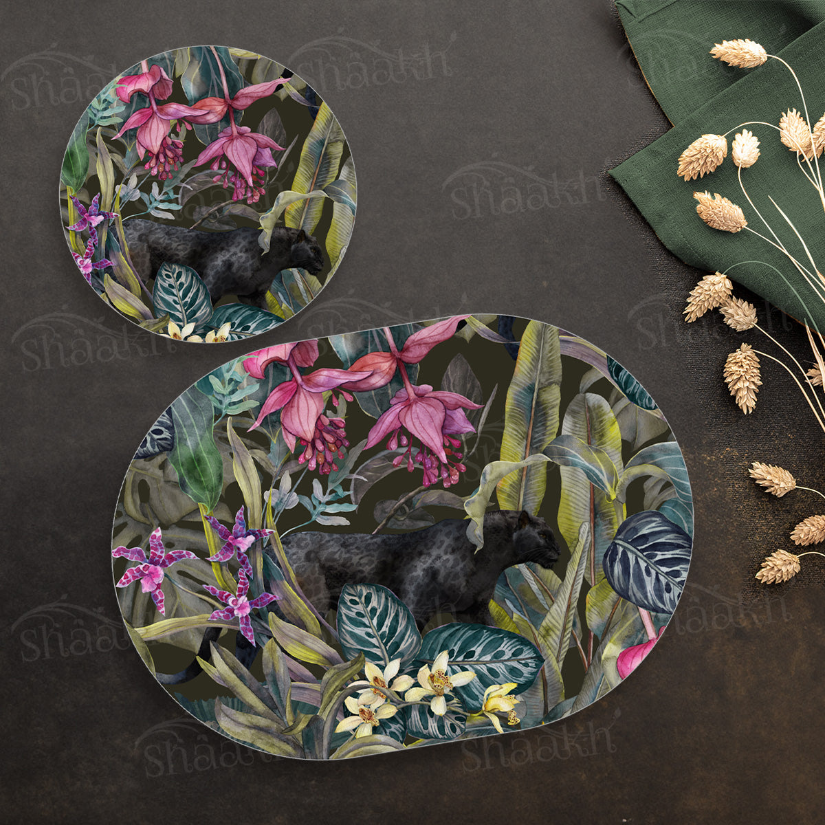 Dramatic Foliage Coordinated Set | TWC 098 (8 Mats, 4 Trivets)