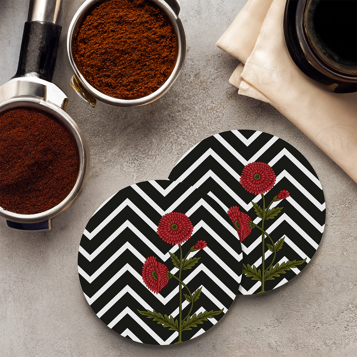 Coaster Set - Ehtnic Poppy With Modern Twist - MDF Wooden Coasters for ...