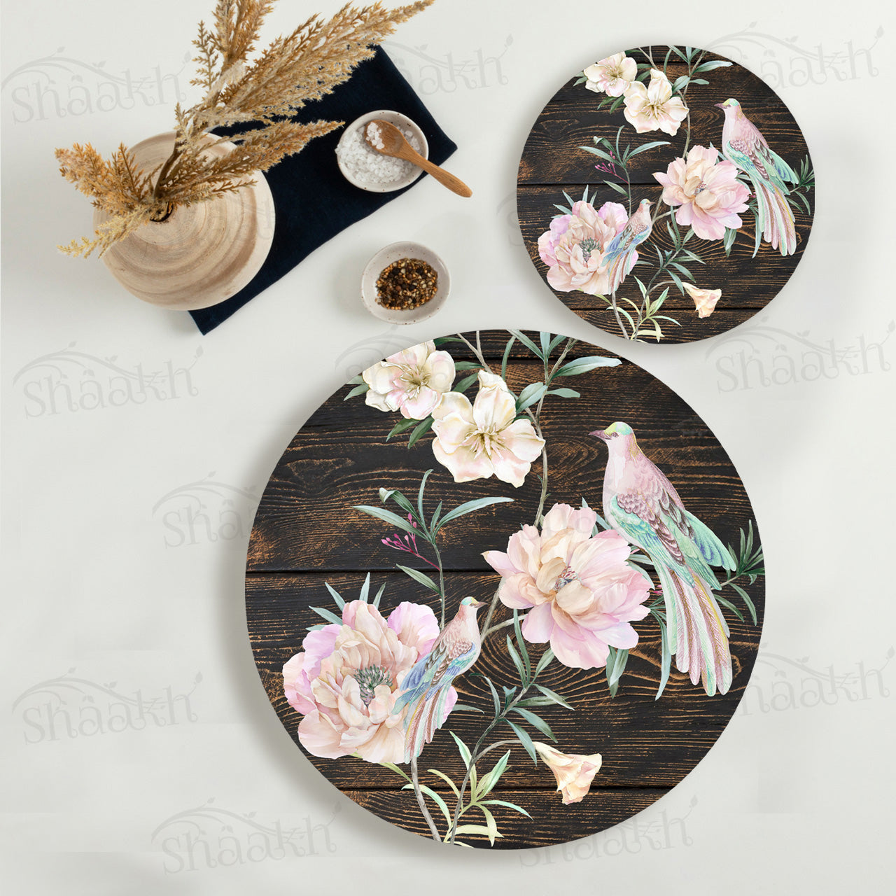 Exotic Birds & Flowers Coordinated Set | TWC 104 (8 Mats, 4 Trivets)