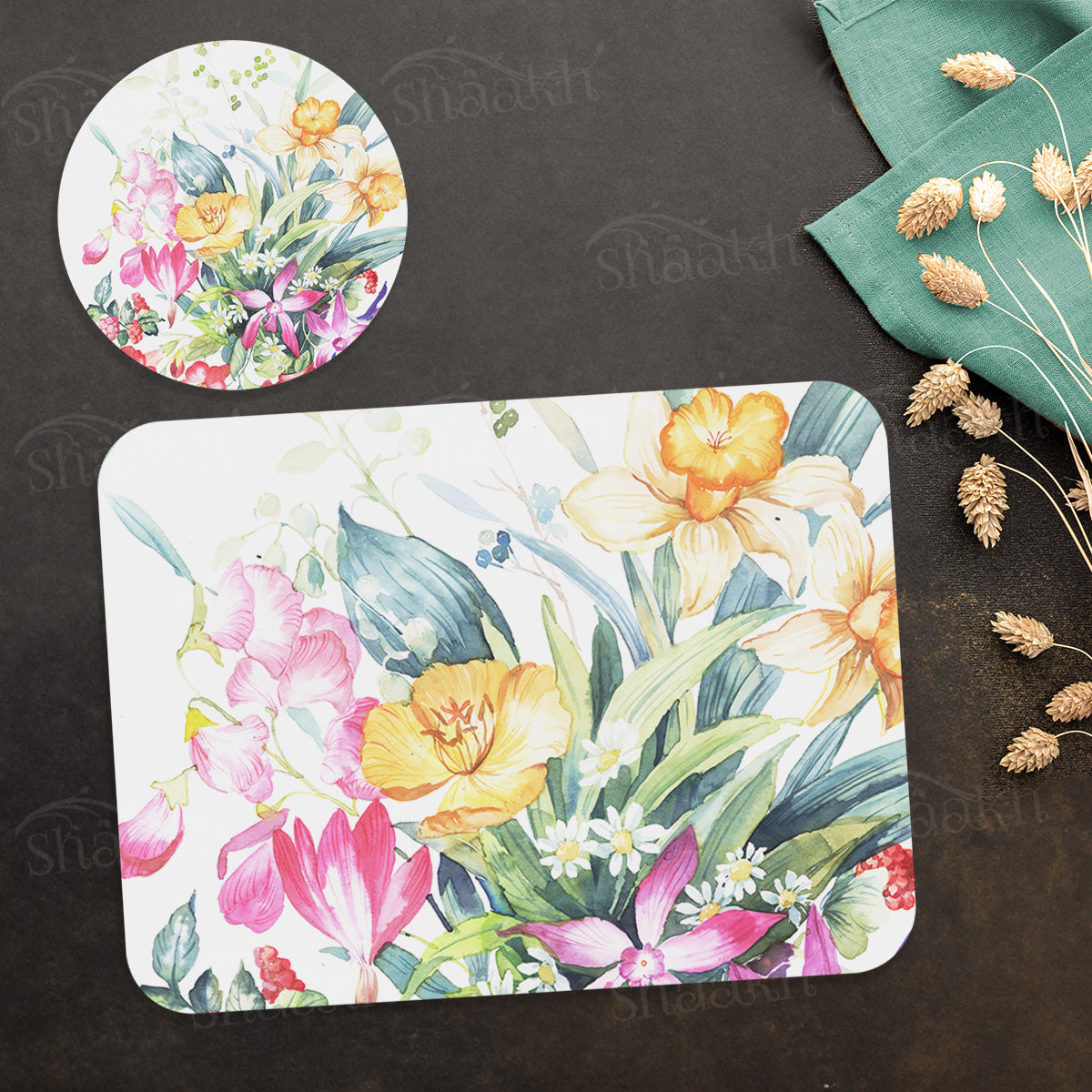 Floral Melody Coordinated Set | TWC 099 (8 Mats, 4 Trivets)