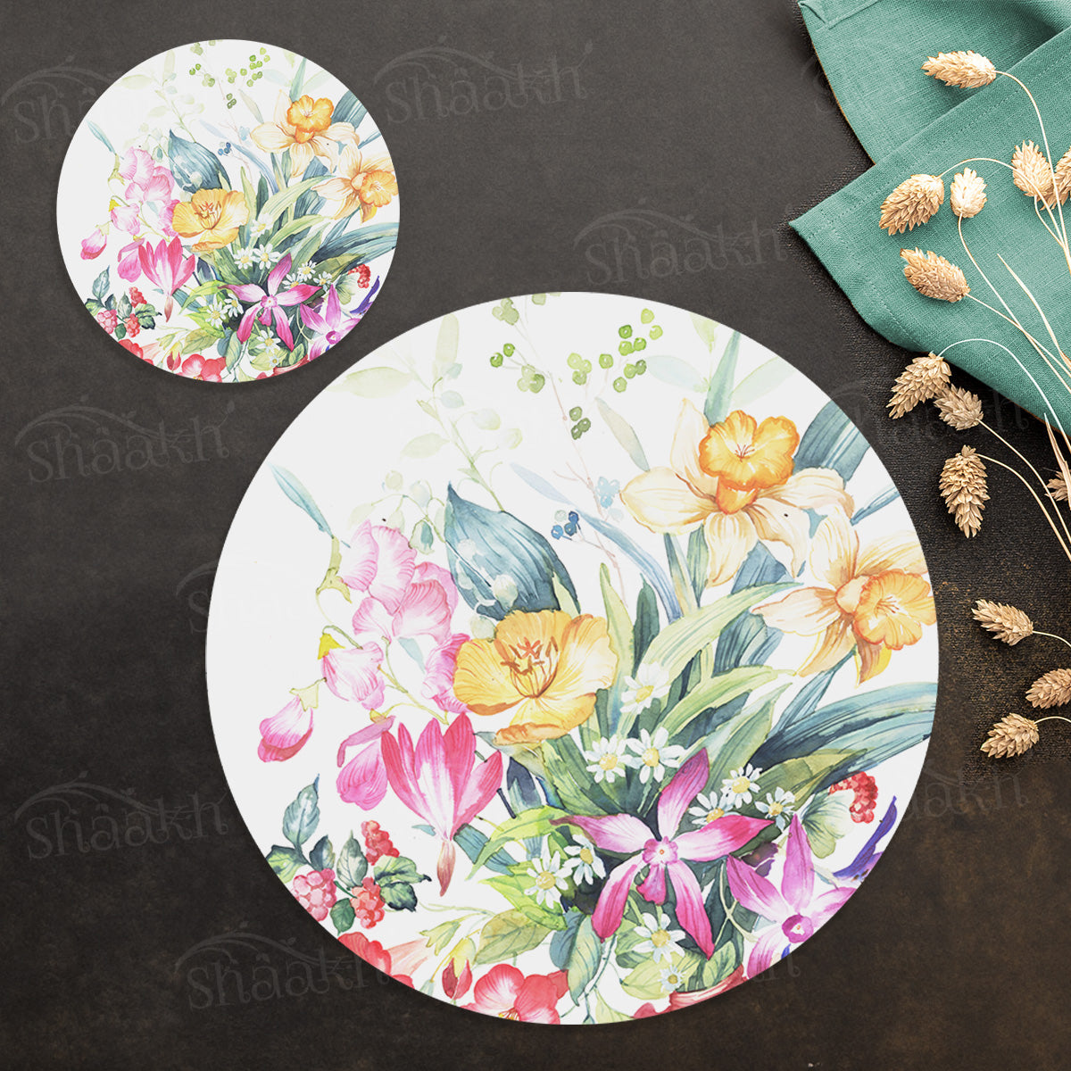 Floral Melody Coordinated Set | TWC 099 (8 Mats, 4 Trivets)