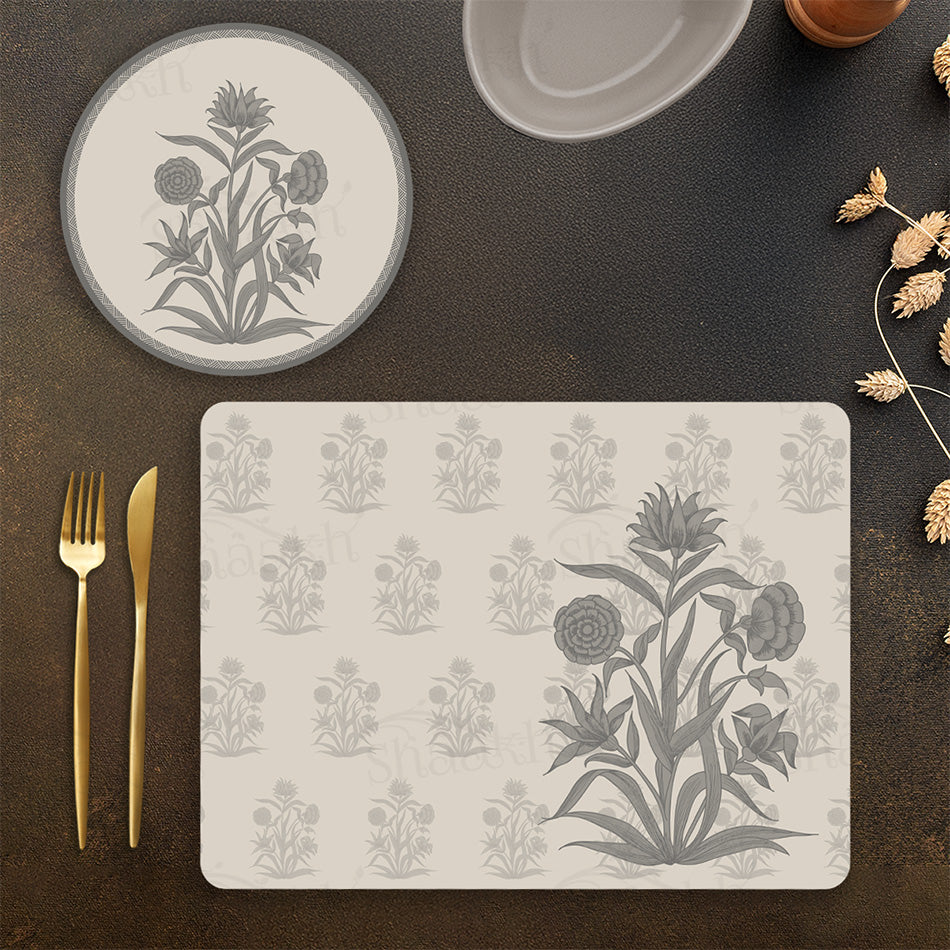 Firdaus (Ashen Linen) Coordinated Set | TWC 115 (8 Mats, 4 Trivets)