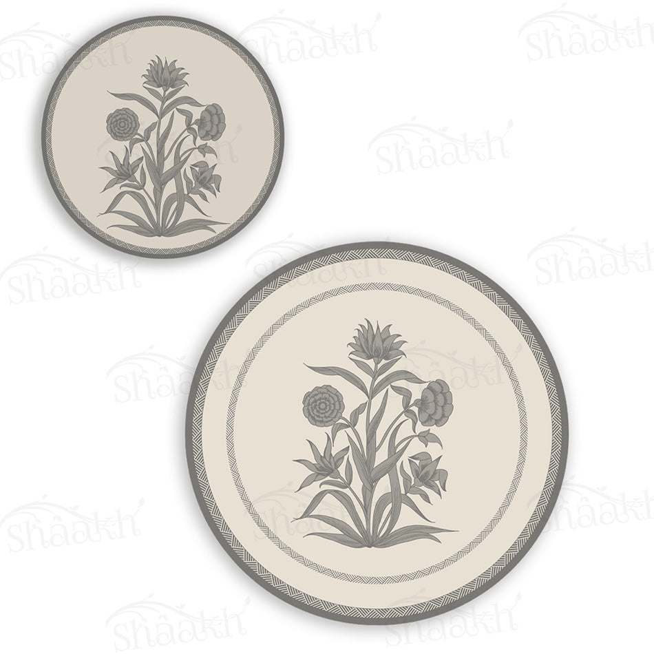 Firdaus (Ashen Linen) Coordinated Set | TWC 115 (8 Mats, 4 Trivets)