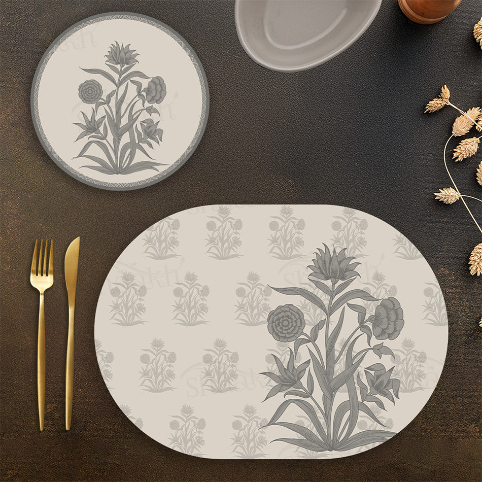 Firdaus (Ashen Linen) Coordinated Set | TWC 115 (8 Mats, 4 Trivets)