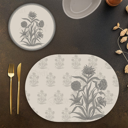 Firdaus (Ashen Linen) Coordinated Set | TWC 115 (8 Mats, 4 Trivets)