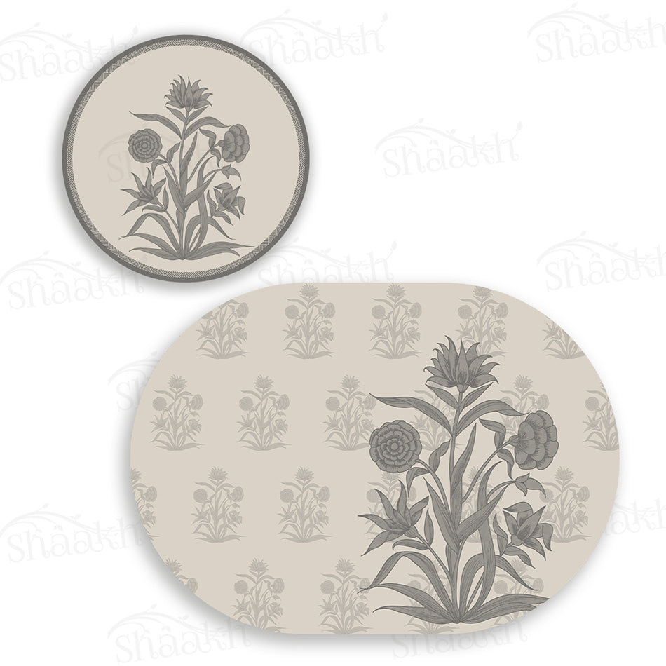 Firdaus (Ashen Linen) Coordinated Set | TWC 115 (8 Mats, 4 Trivets)