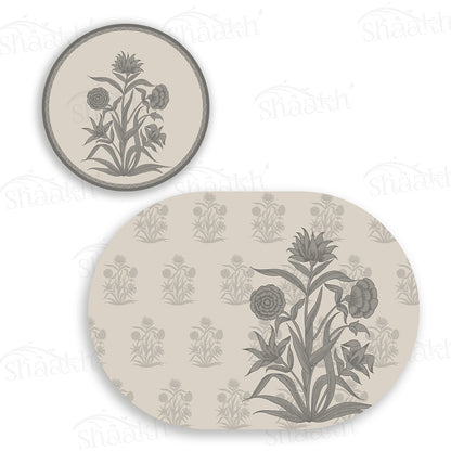 Firdaus (Ashen Linen) Coordinated Set | TWC 115 (8 Mats, 4 Trivets)
