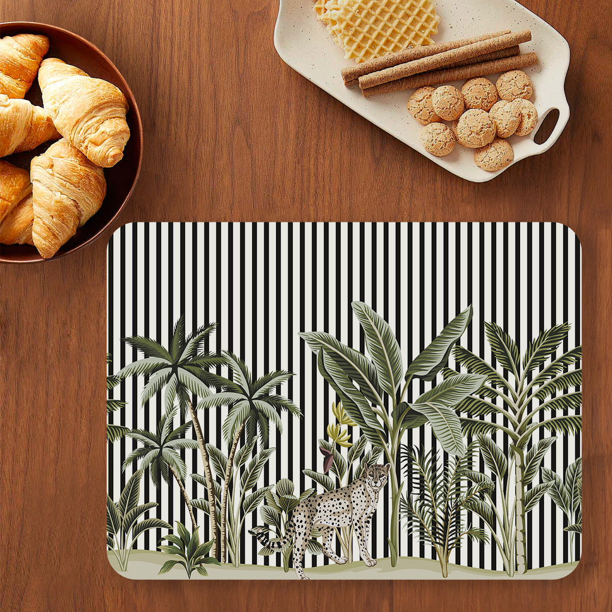 Tropical Jungle with Leopard Table Mat — botanical design table mat set by Shaakh, handcrafted in India