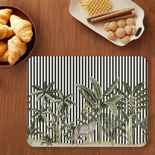 Tropical Jungle with Leopard Table Mat — botanical design table mat set by Shaakh, handcrafted in India