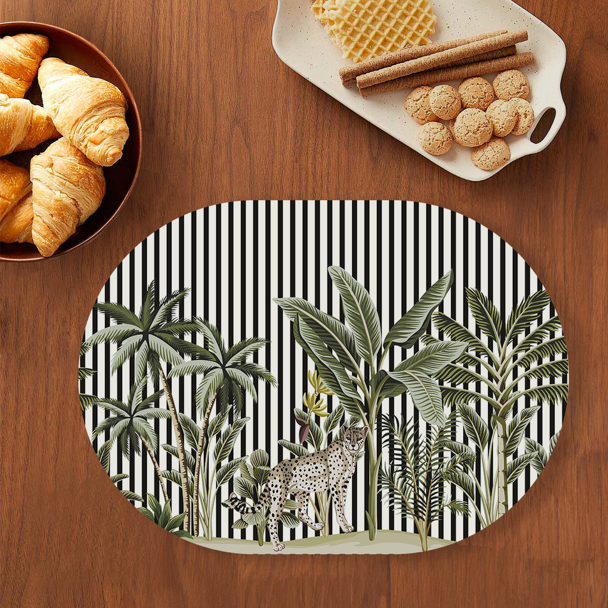 Tropical Jungle with Leopard Table Mat — botanical design table mat set by Shaakh, handcrafted in India