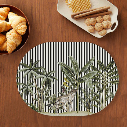 Tropical Jungle with Leopard Table Mat — botanical design table mat set by Shaakh, handcrafted in India