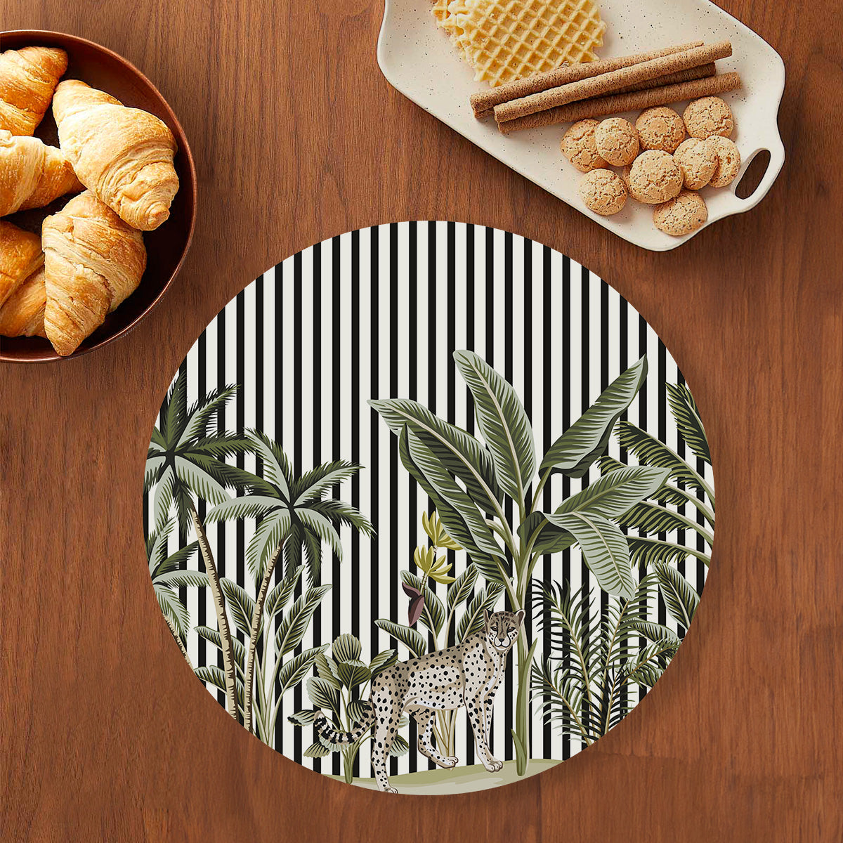 Tropical Jungle with Leopard Table Mat — botanical design table mat set by Shaakh, handcrafted in India