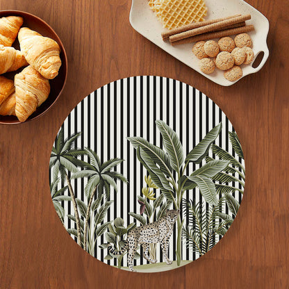 Tropical Jungle with Leopard Table Mat — botanical design table mat set by Shaakh, handcrafted in India