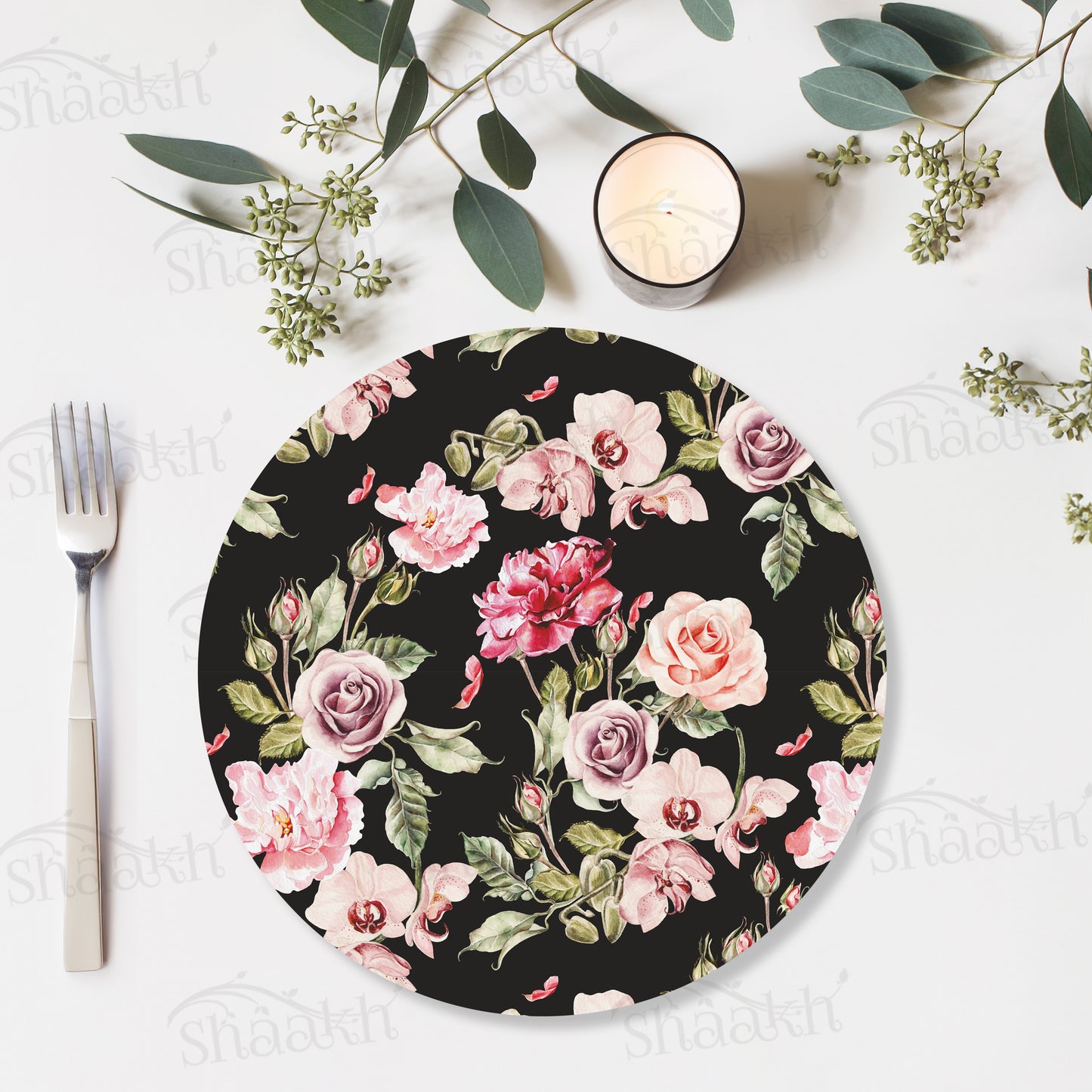 Orchid, Roses and Peony flowers Table Mat — table mat set by Shaakh, handcrafted in India