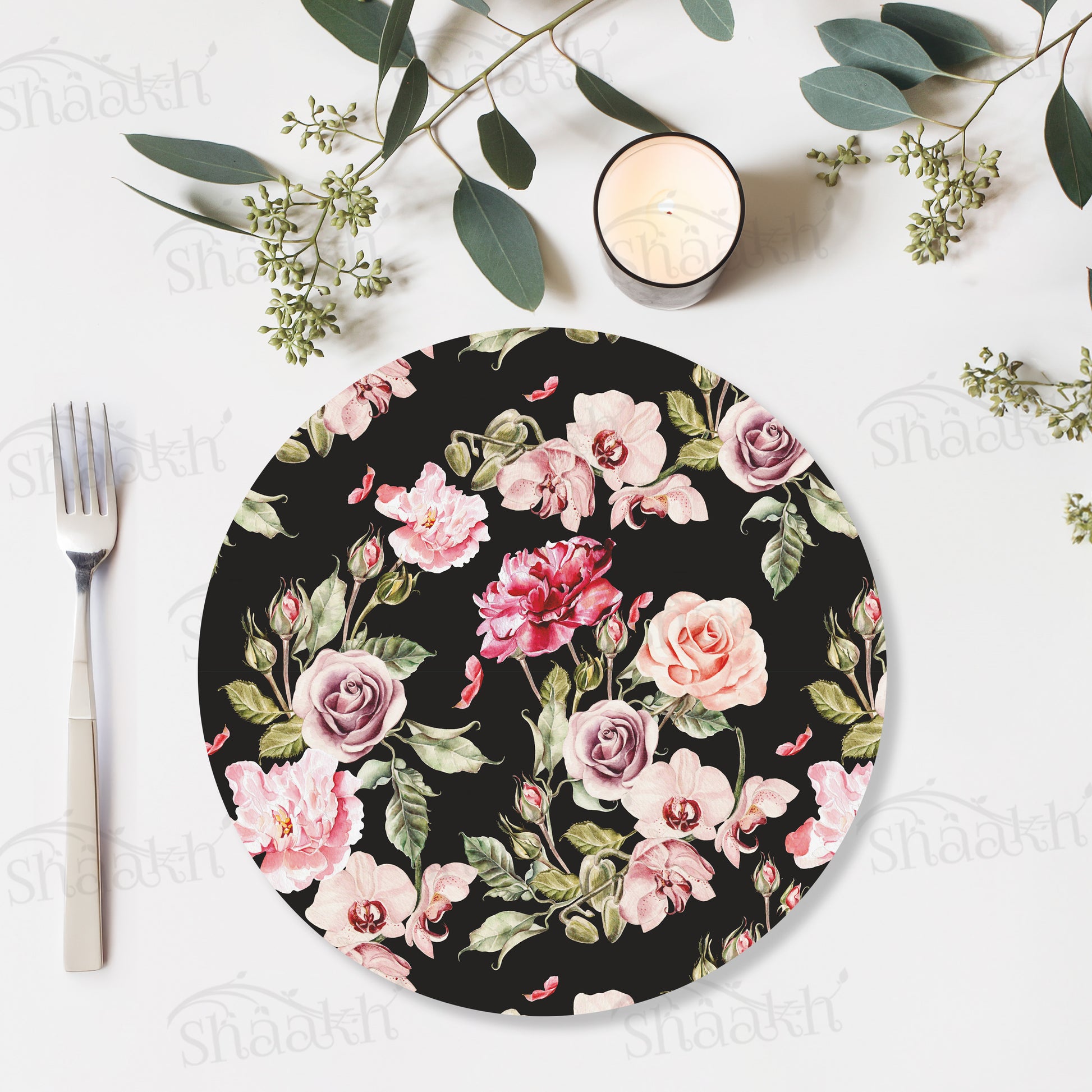 Orchid, Roses and Peony flowers Table Mat — table mat set by Shaakh, handcrafted in India