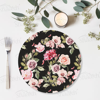 Orchid, Roses and Peony flowers Table Mat — table mat set by Shaakh, handcrafted in India