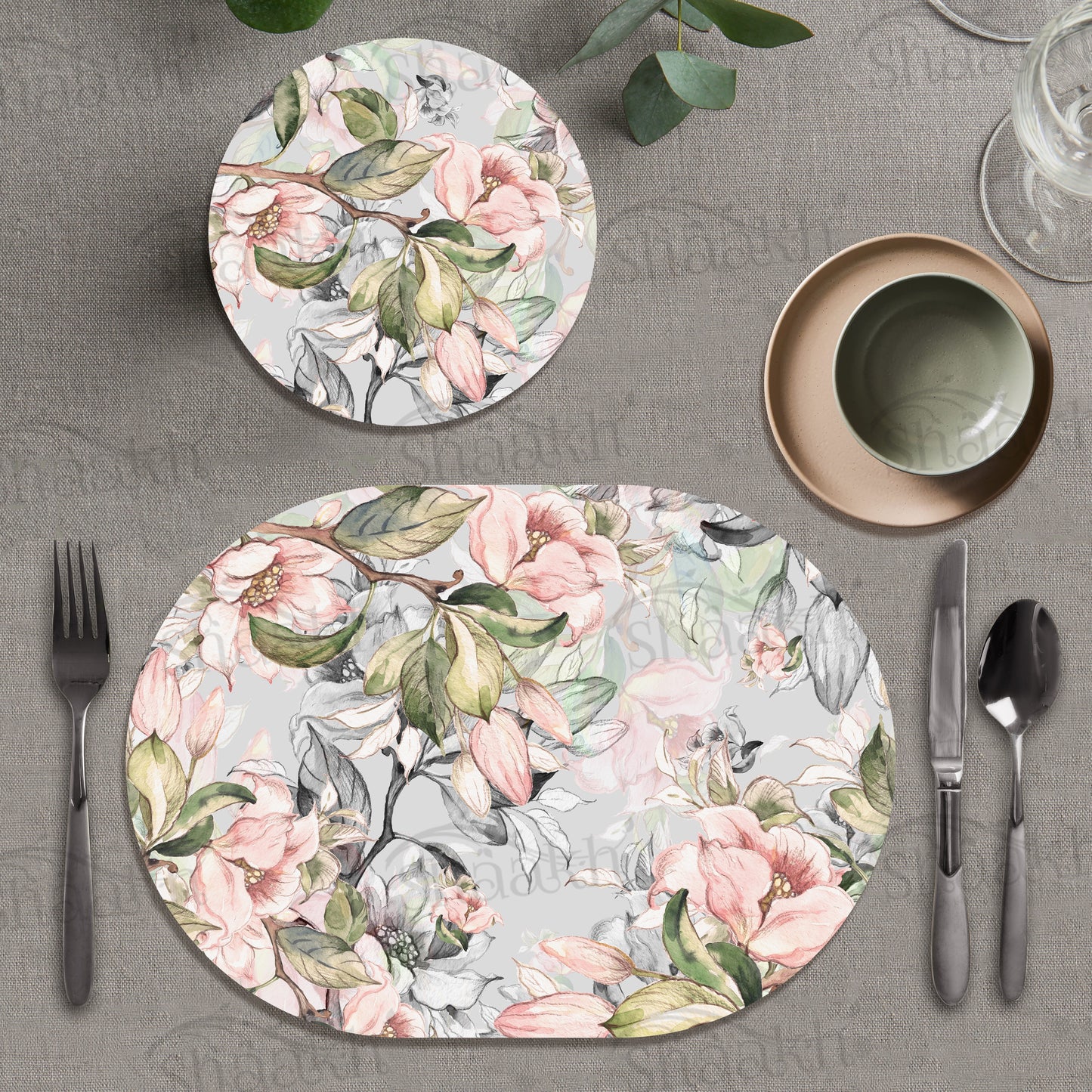 Spring Branches (Pale Blue) Coordinated Set — coordinated dining set by Shaakh, handcrafted in India