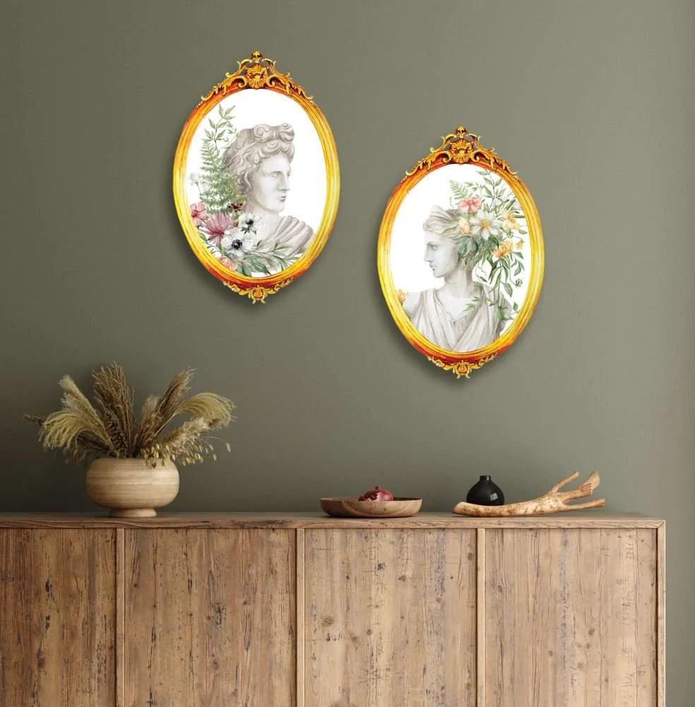 Watercolor Roman Art Wall Plates- White