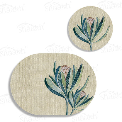 Proteas Flower Coordinated Set — botanical design coordinated dining set by Shaakh, handcrafted in India