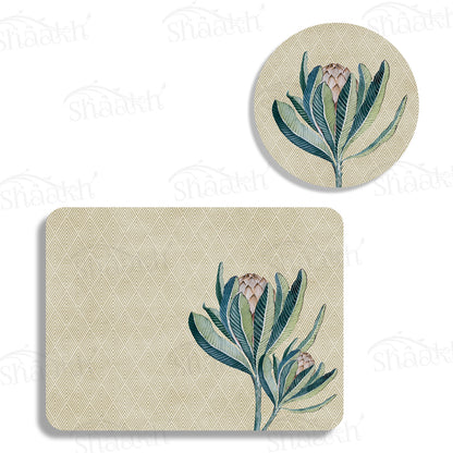 Proteas Flower Coordinated Set — botanical design coordinated dining set by Shaakh, handcrafted in India