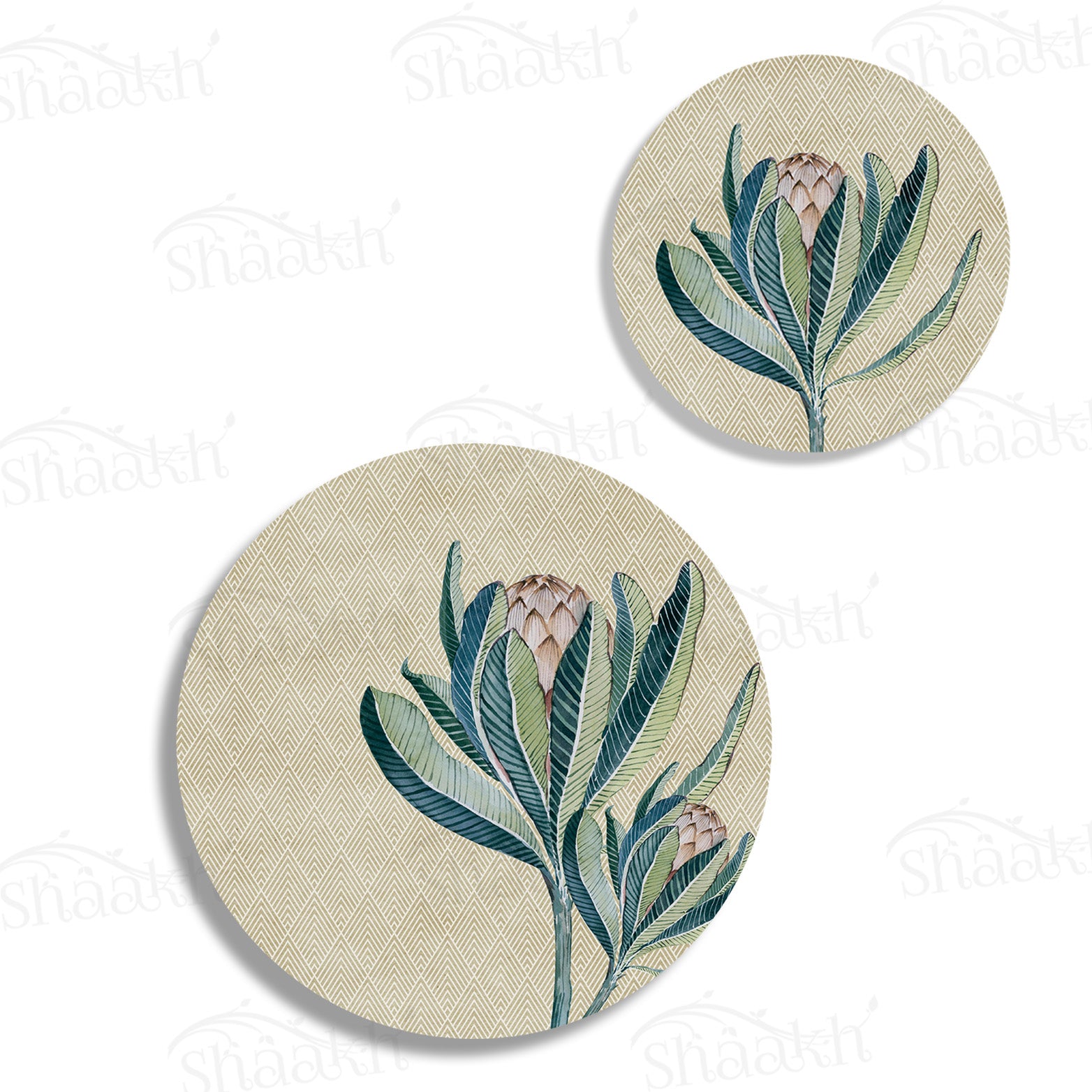 Proteas Flower Coordinated Set — botanical design coordinated dining set by Shaakh, handcrafted in India