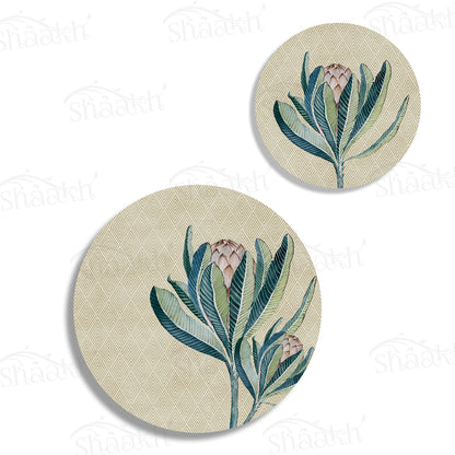 Proteas Flower Coordinated Set — botanical design coordinated dining set by Shaakh, handcrafted in India