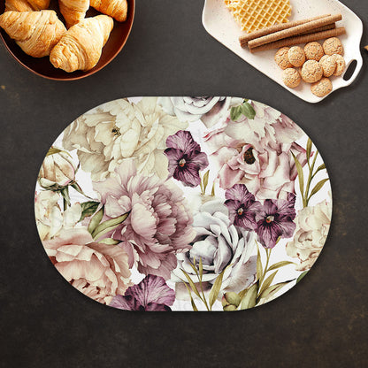 Peach and wine floral Table Mat — botanical design table mat set by Shaakh, handcrafted in India