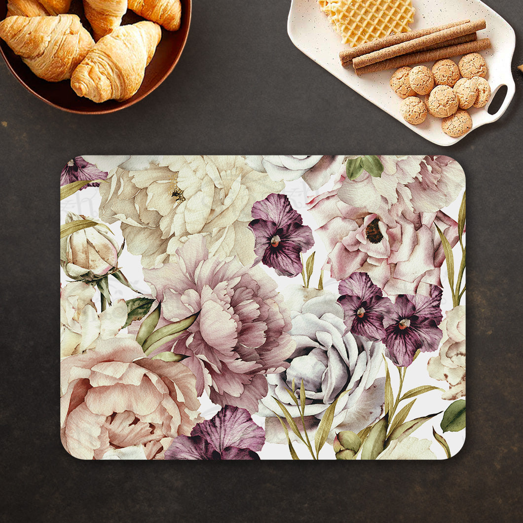 Peach and wine floral Table Mat — botanical design table mat set by Shaakh, handcrafted in India