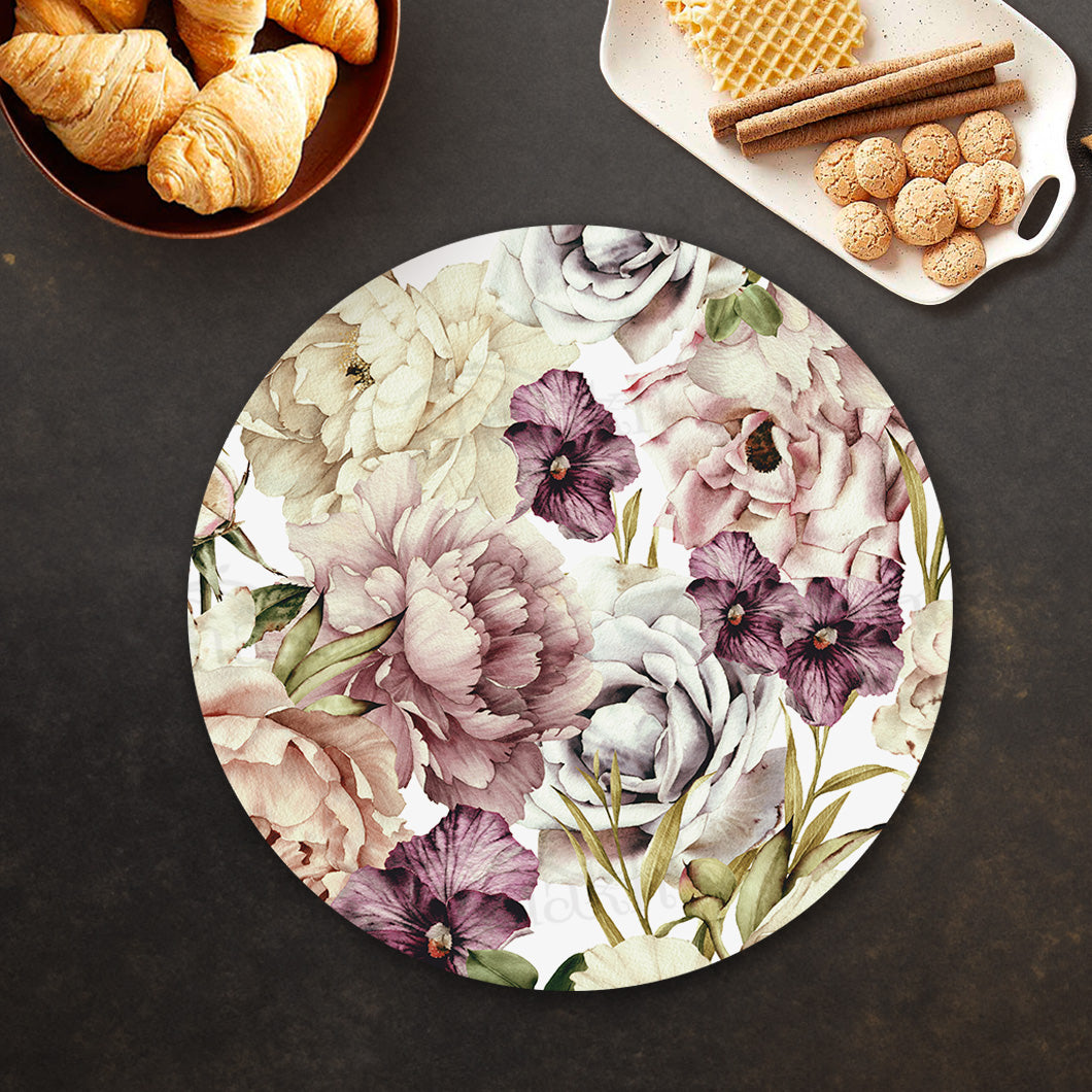 Peach and wine floral Table Mat — botanical design table mat set by Shaakh, handcrafted in India